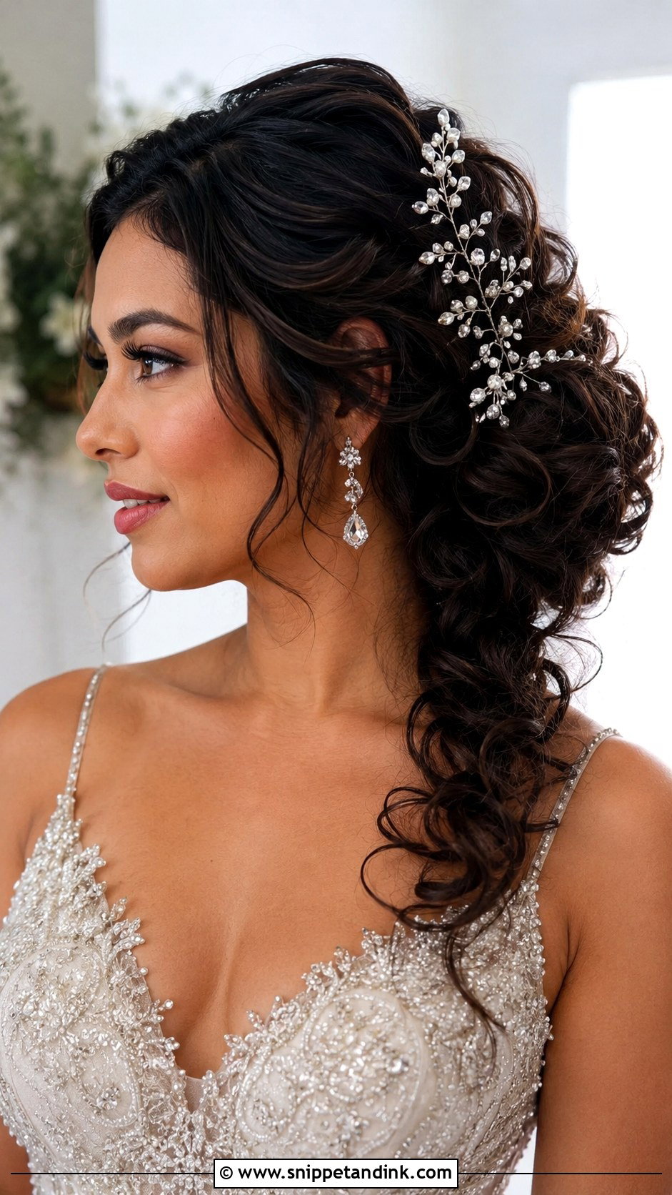 Low Side Bun With Curls - Snippet and Ink - 20 Low Side Bun Wedding Hair Ideas