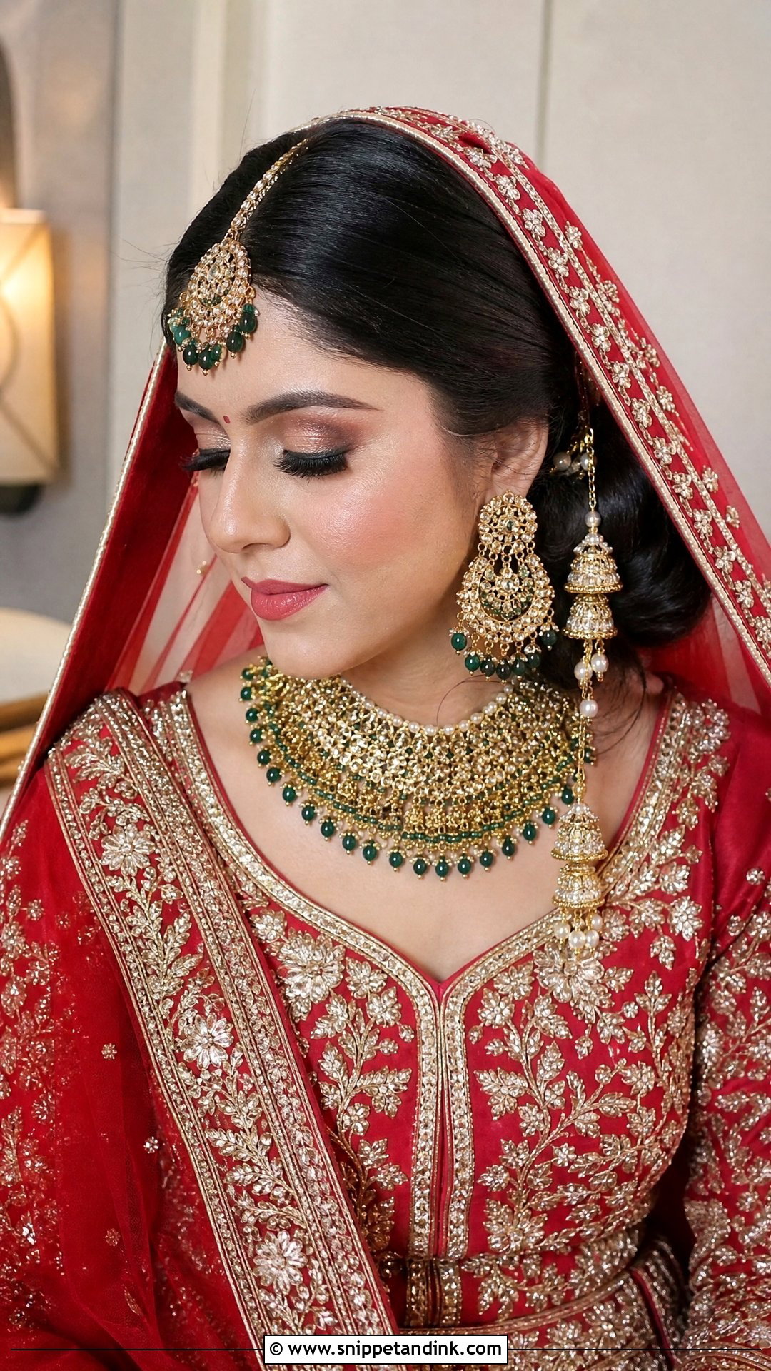 Low Side Bun With Dupatta - Snippet and Ink - 20 Punjabi Bride Hairstyle Ideas