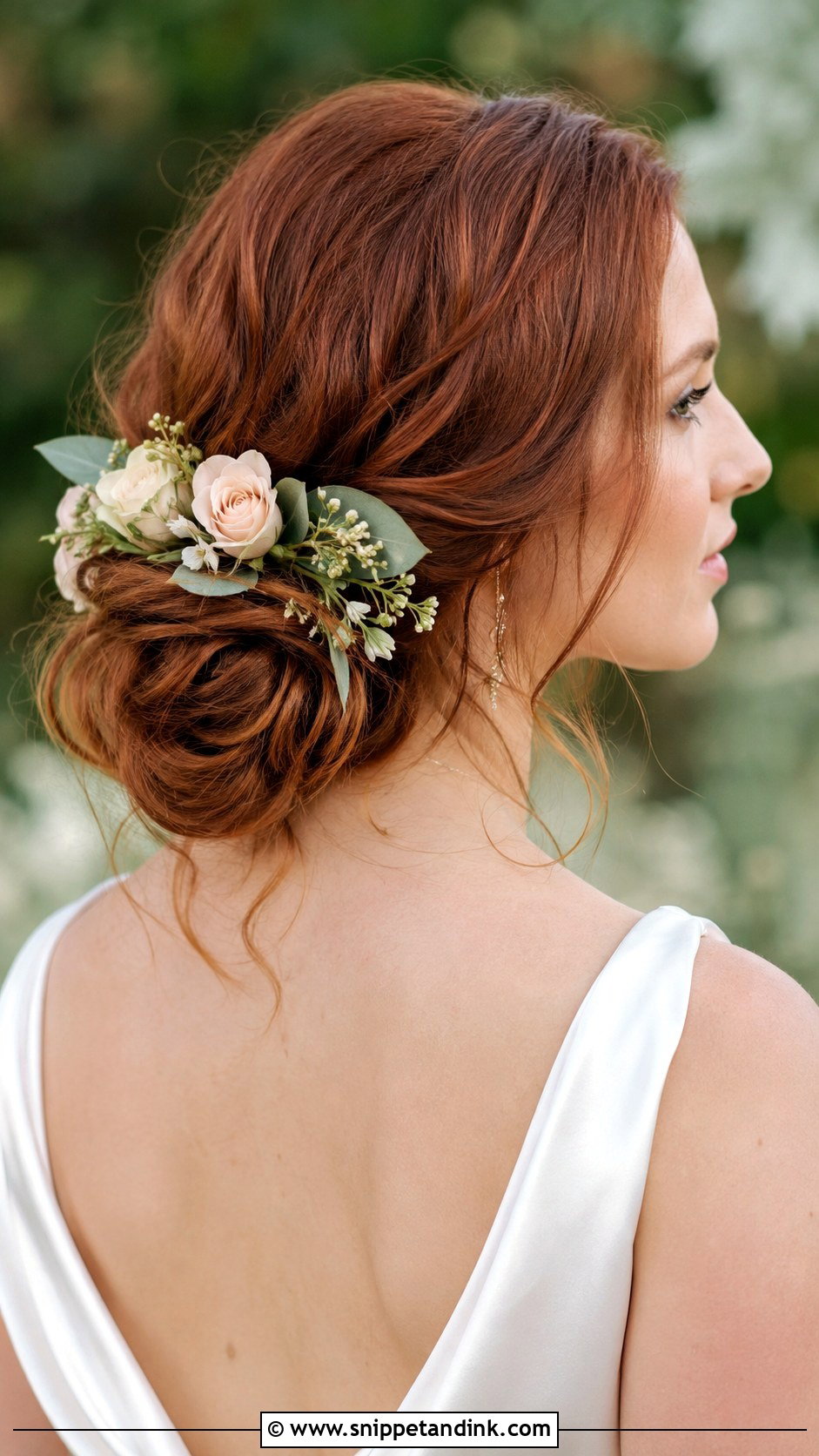 Low Side Bun With Florals - Snippet and Ink - 25 Whimsical Bridal Hair Ideas