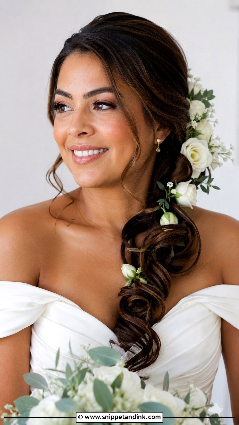 Low Side Bun With Florals - Snippet and Ink - 25 Low Bridal Bun Ideas