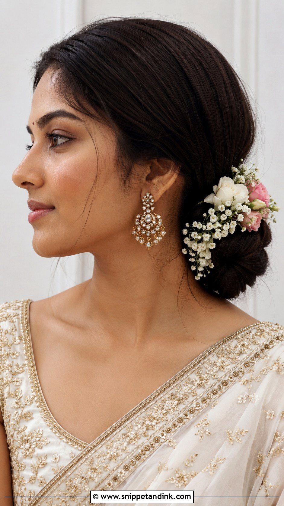 Low Side Bun With Flowers - Snippet and Ink - 20 Indian Non Bridal Hairstyles