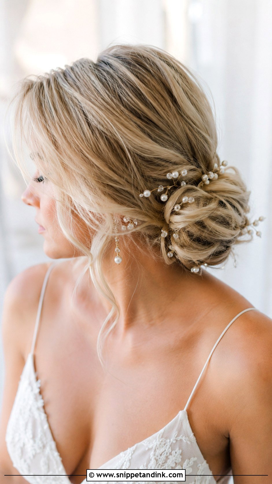 Low Side Bun With Hairpins - Snippet and Ink - 20 Low Side Bun Wedding Hair Ideas