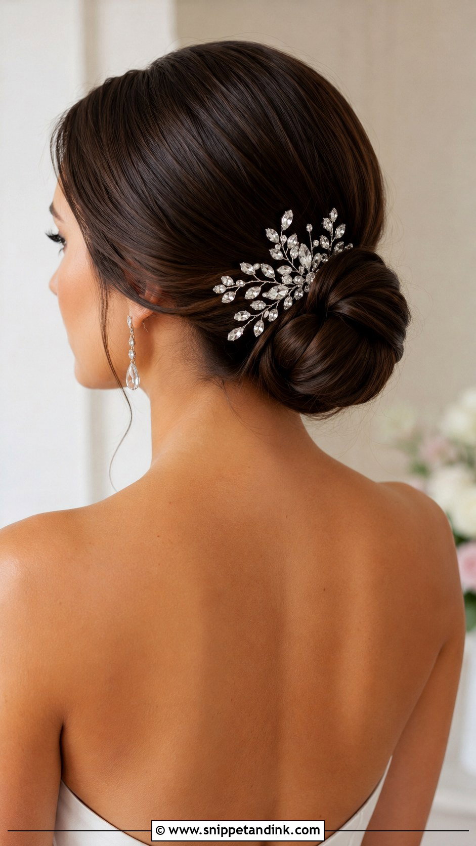 Low Side Bun With Jeweled Comb - Snippet and Ink - 20 Low Side Bun Wedding Hair Ideas