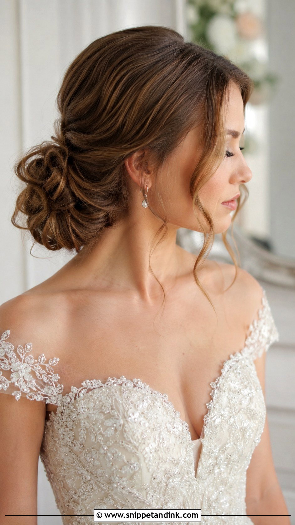 Low Side Bun With Loose Curls - Snippet and Ink - 20 Side Bun Hairstyles Wedding