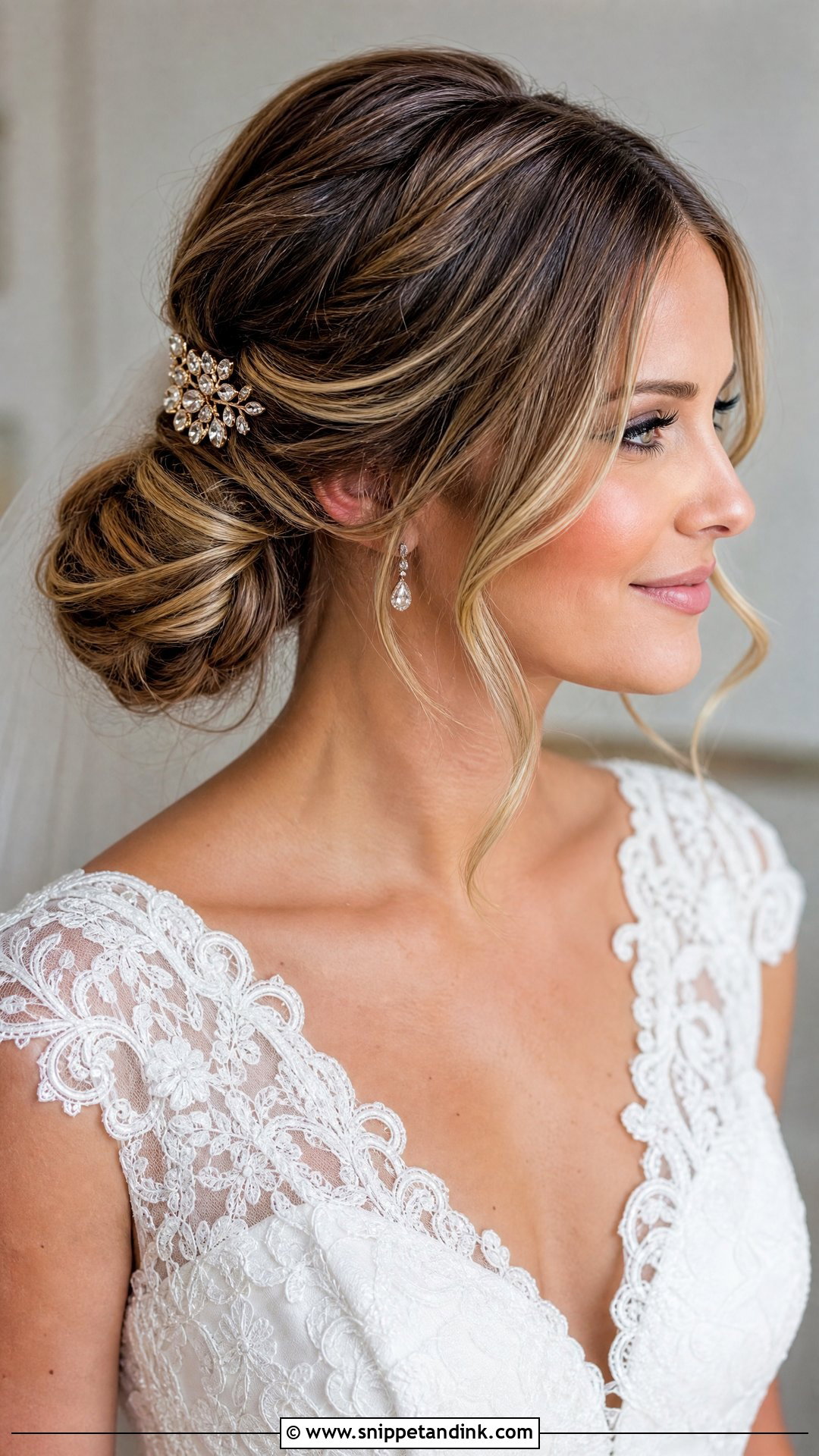 Low Side Bun With One Side Pinned - Snippet and Ink - 20 Bridal Hair One Side Pulled Back Ideas