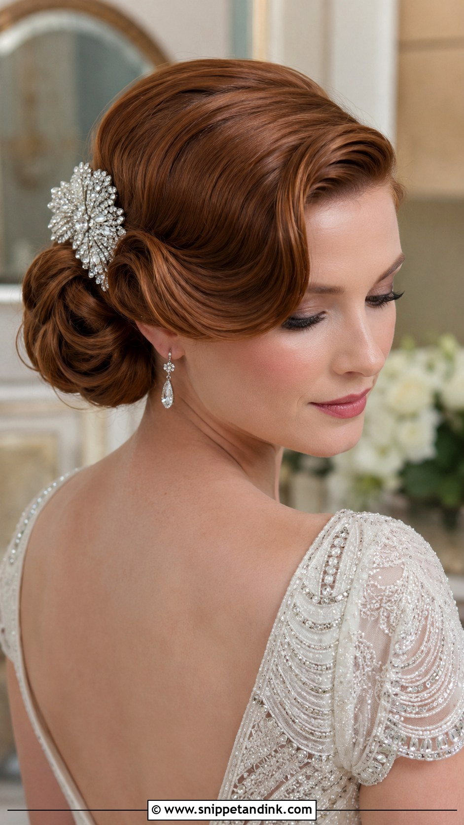 Low Side Bun With Side Part - Snippet and Ink - 20 Low Side Bun Wedding Hair Ideas