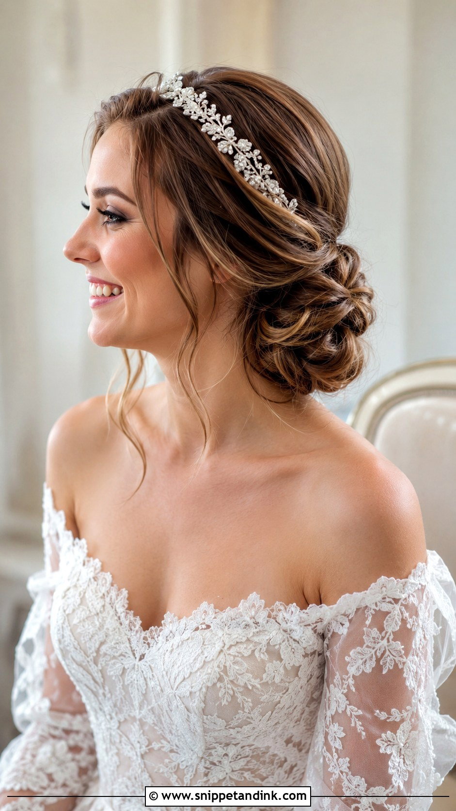 Low Side Bun With Tiara - Snippet and Ink - 25 Bridal Tiara Hairstyles