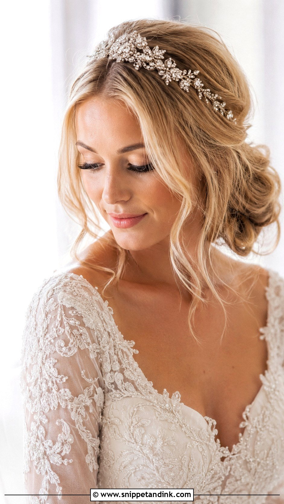 Low Side Bun With Tiara - Snippet and Ink - 25 Wedding Hair with Tiara Ideas