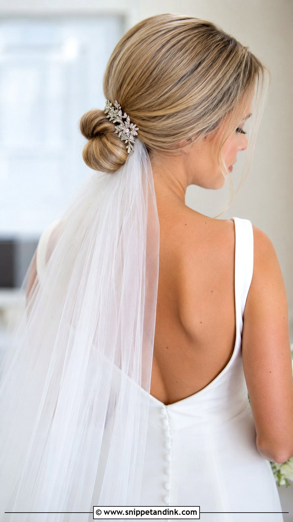 Low Side Bun With Veil - Snippet and Ink - 20 Low Side Bun Wedding Hair Ideas