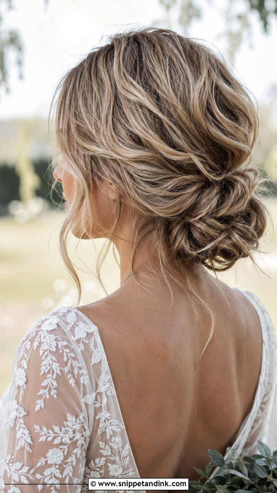 Low Side Bun With Wavy Texture - Snippet and Ink - 20 Low Side Bun Wedding Hair Ideas