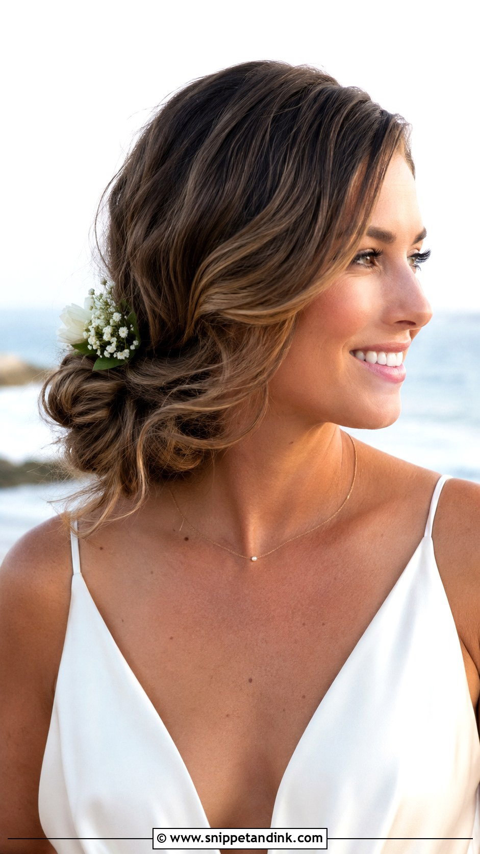 Low Side Bun for Beach Brides - Snippet and Ink - 25 Beach Bridal Hair Ideas