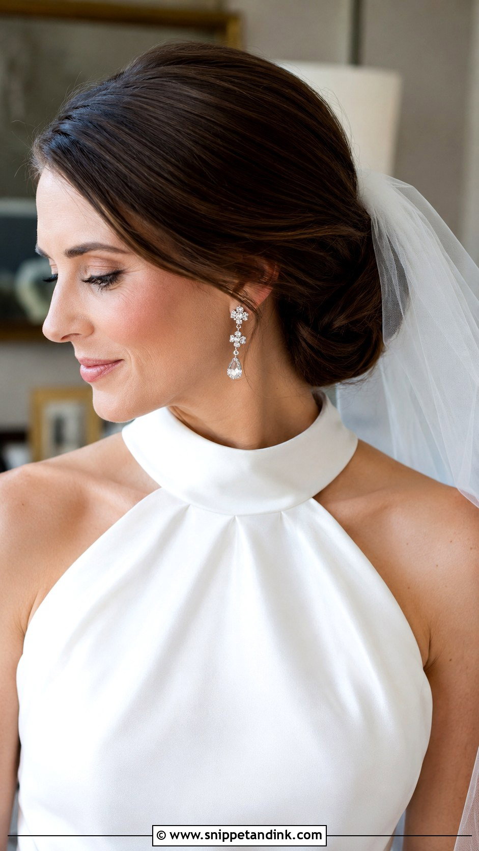 Low Side Chignon With Veil - Snippet and Ink - 25 Side Updo Wedding Hair Ideas