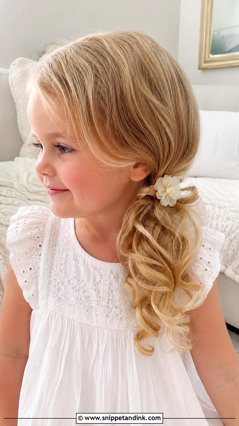 Low Side Ponytail With Curls - Snippet and Ink - 20 Toddler Hair for Wedding Ideas