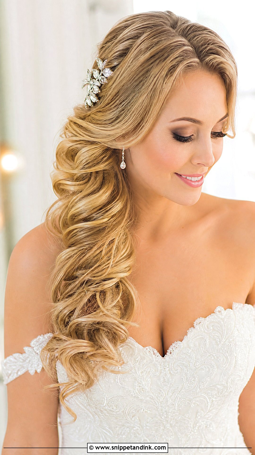 Low Side Swept Curls for Brides - Snippet and Ink - 20 Classic Bridal Hair Ideas