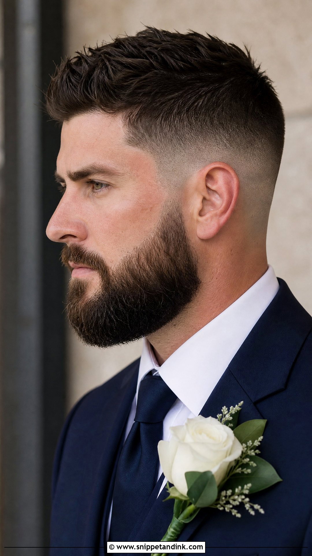 Low Skin Fade With Full Beard - Snippet and Ink - 20 Groom Hairstyle Men Wedding with Beard Ideas
