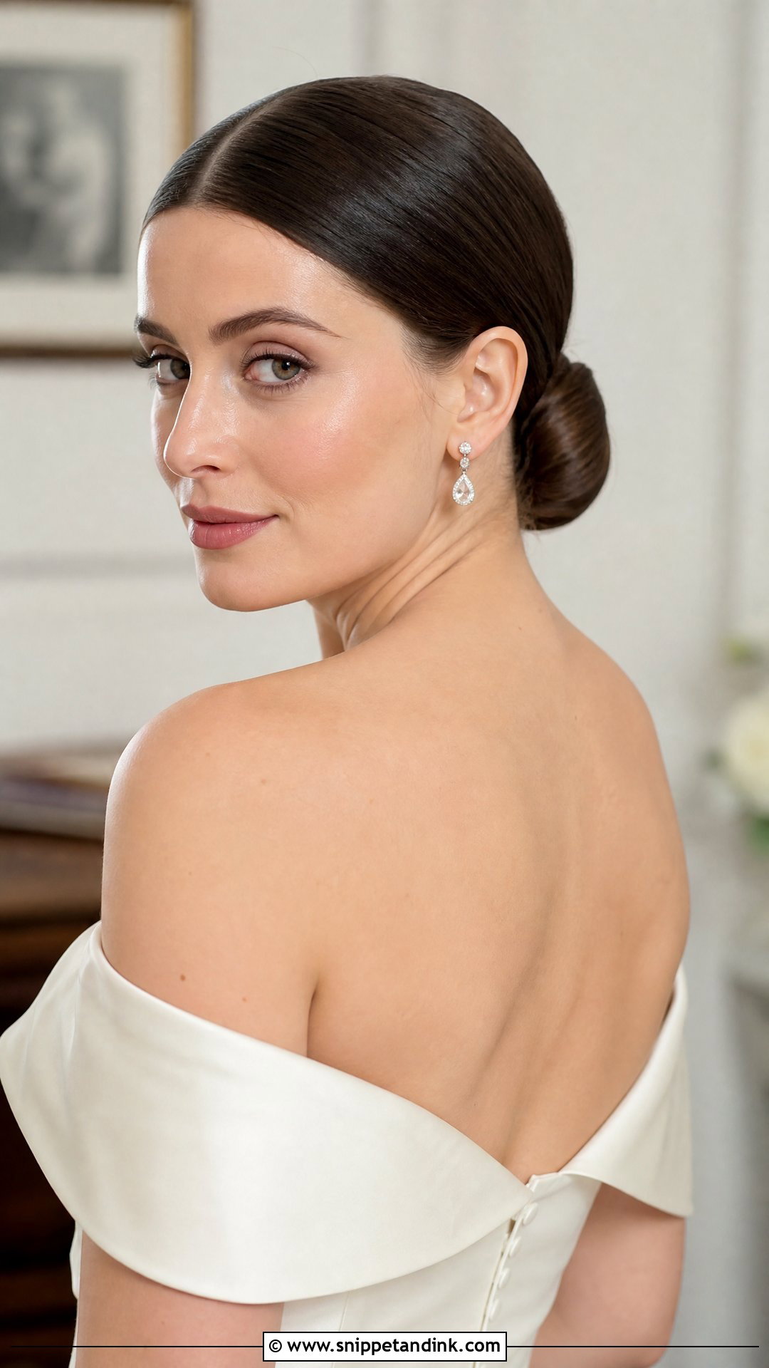 Low Sleek Bridal Bun - Snippet and Ink - 25 Bridal Bun Hairstyles Brides