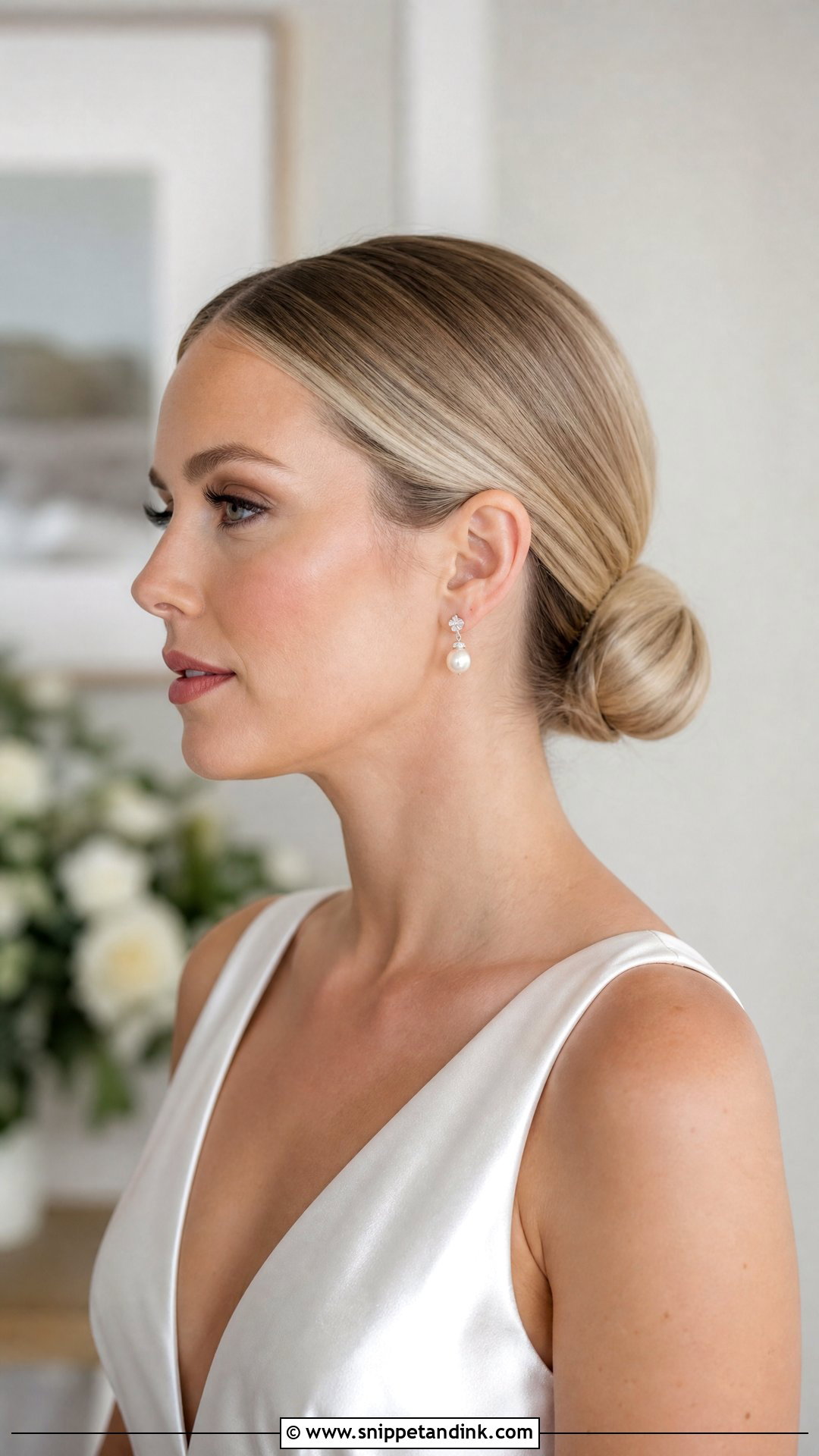 Low Sleek Bridal Chignon - Snippet and Ink - 20 Modern Bridal Hairstyles