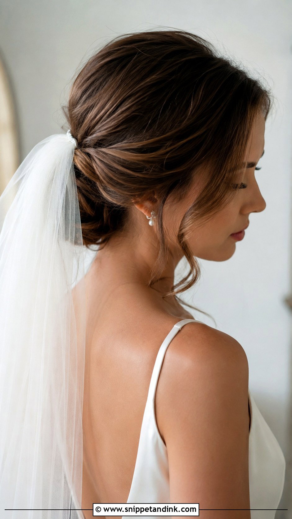 Low Textured Bun Wedding Hair With Veil - Snippet and Ink - 15 Low Textured Bun Wedding Hair Ideas