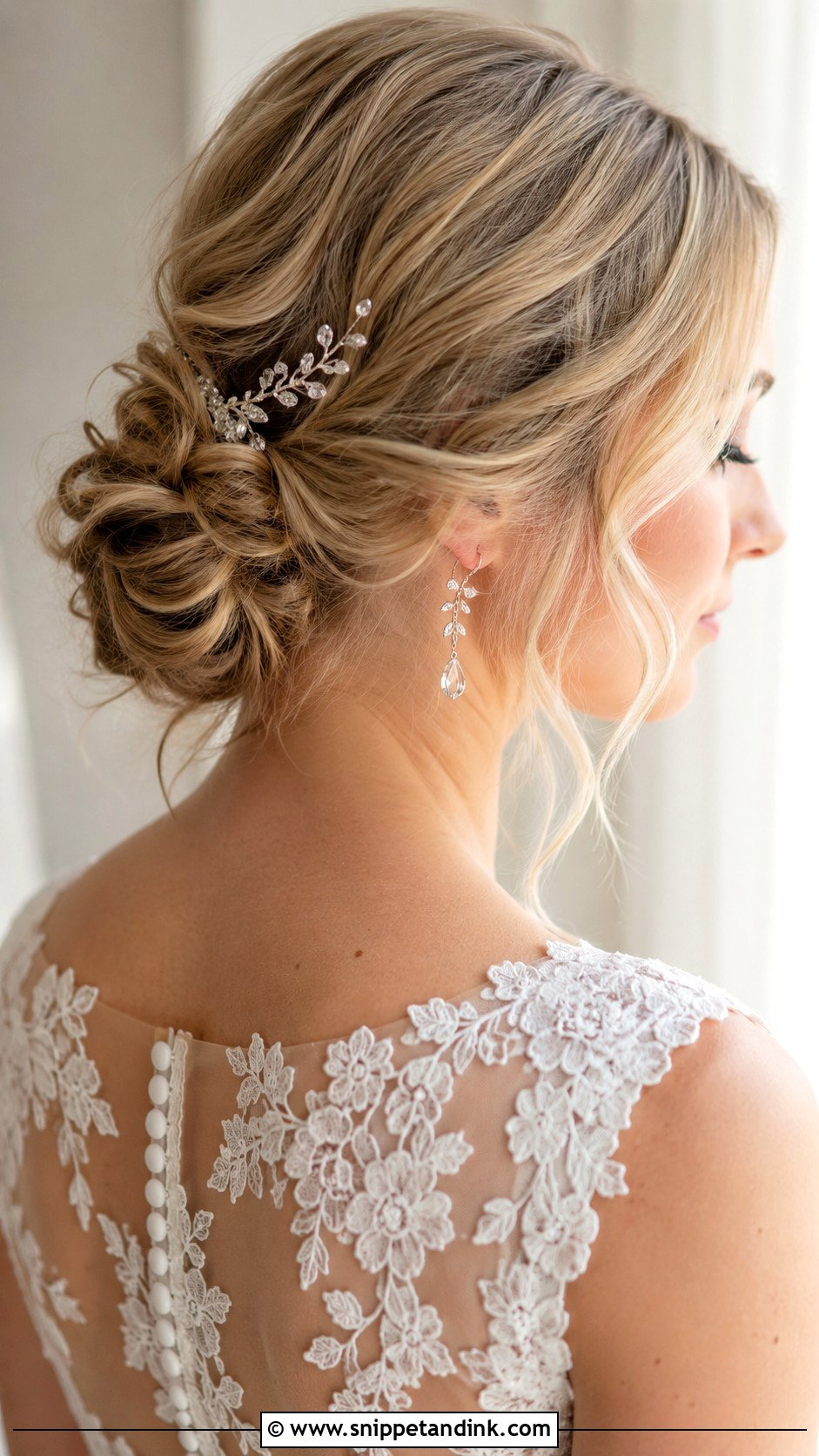 Low Textured Bun Wedding Hairstyle - Snippet and Ink - 15 Low Updo Wedding Hairstyles