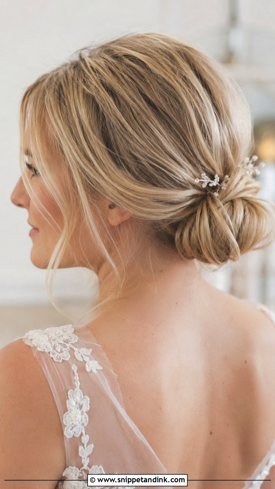 Low Textured Bun for Fine Hair - Snippet and Ink - 20 Low Wedding Updo Ideas