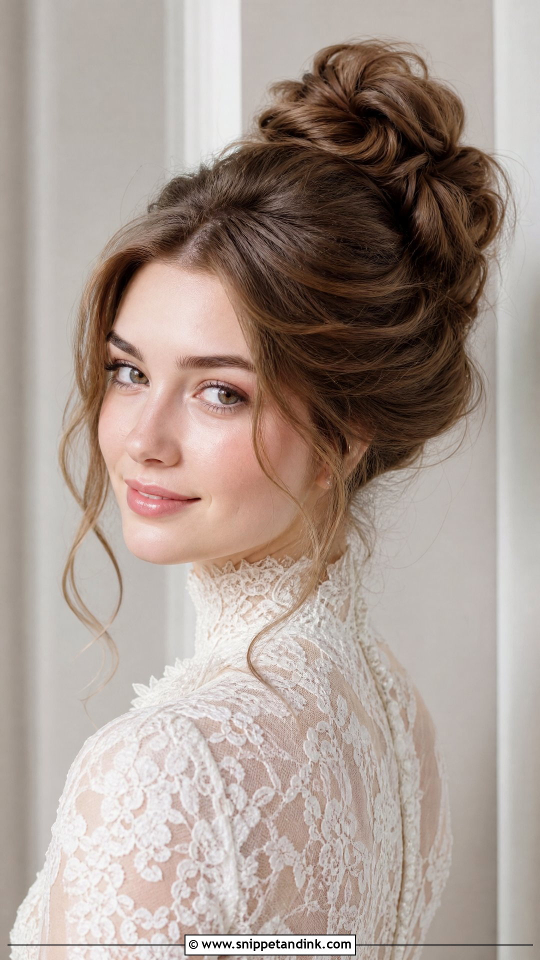 Low Textured High Bun Bridal Style - Snippet and Ink - 20 High Bun Bridal Hair Ideas