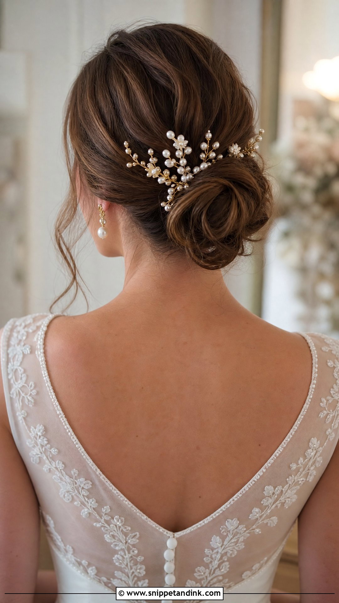 Low Twisted Bun With Accessories - Snippet and Ink - 20 Wedding Hair Inspo Ideas