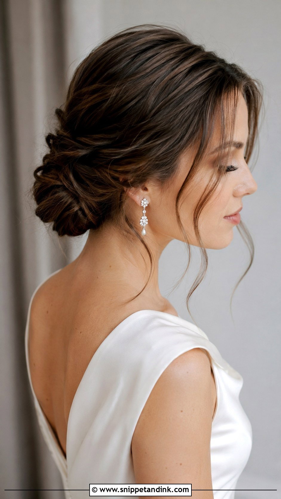 Low Twisted Bun With Face Framing Pieces - Snippet and Ink - 20 Wedding Hair for Shoulder Length Hair Ideas