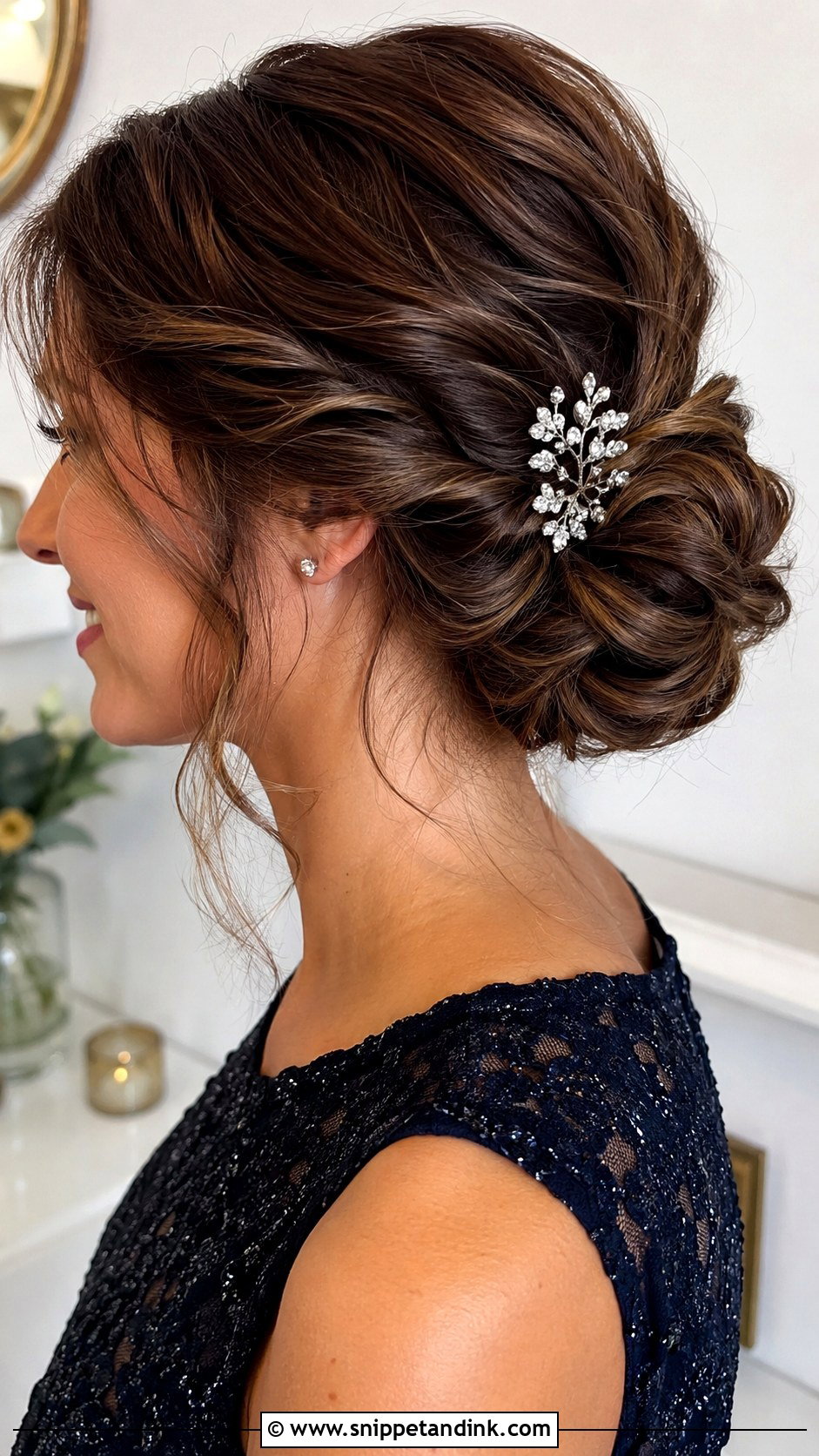 Low Twisted Bun With Tendrils - Snippet and Ink - 25 Easy Medium Wedding Guest Hairstyles