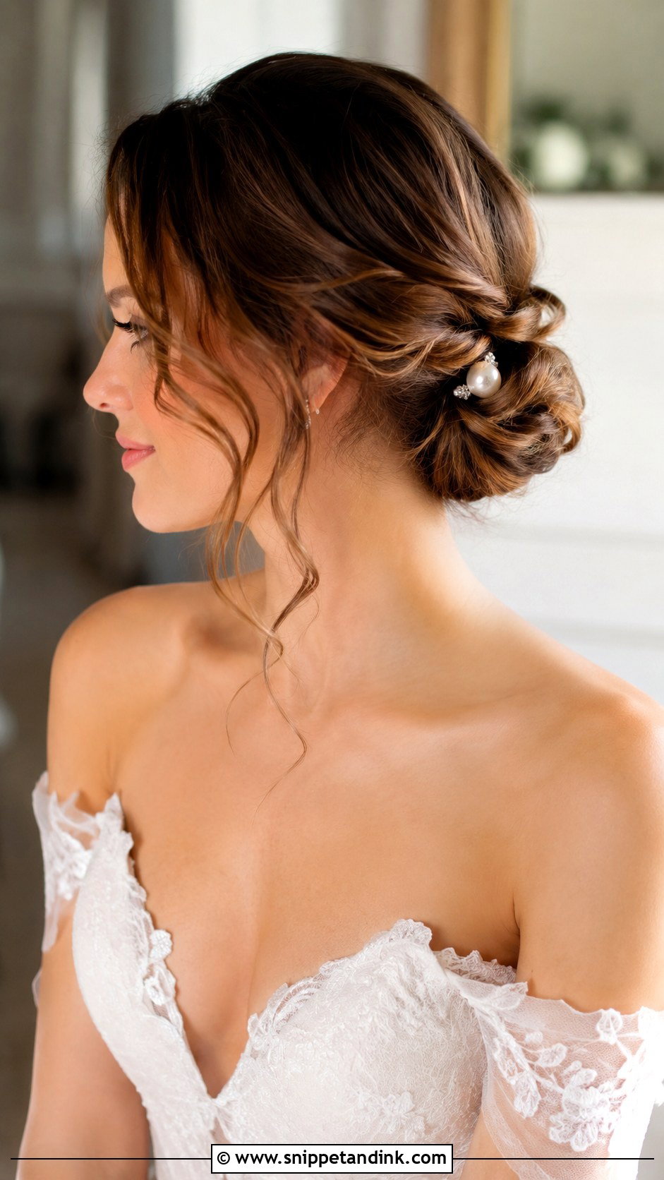 Low Twisted Bun With Tendrils - Snippet and Ink - 20 Short Hair Updo for Wedding Ideas