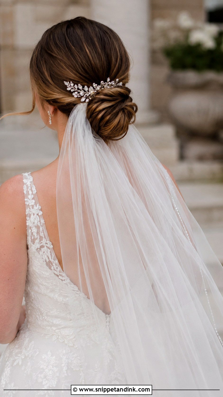 Low Twisted Bun With Veil - Snippet and Ink - 20 Up Do Wedding Hairstyles