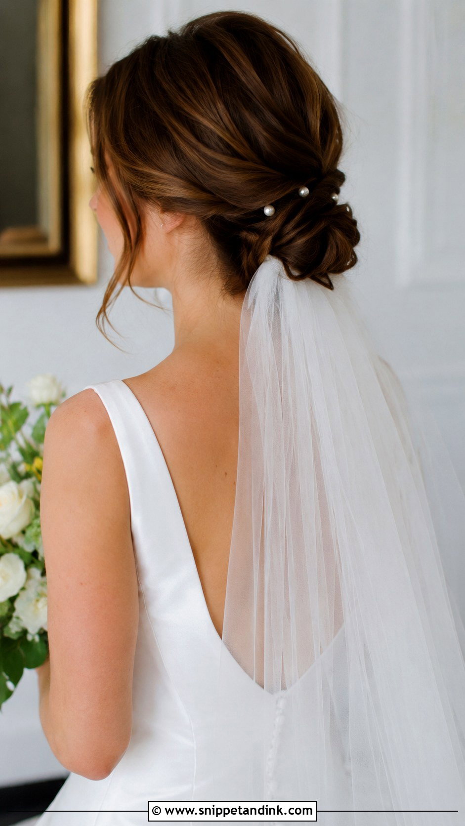 Low Twisted Bun With Veil - Snippet and Ink - 25 Long Hair Updo for Wedding Ideas