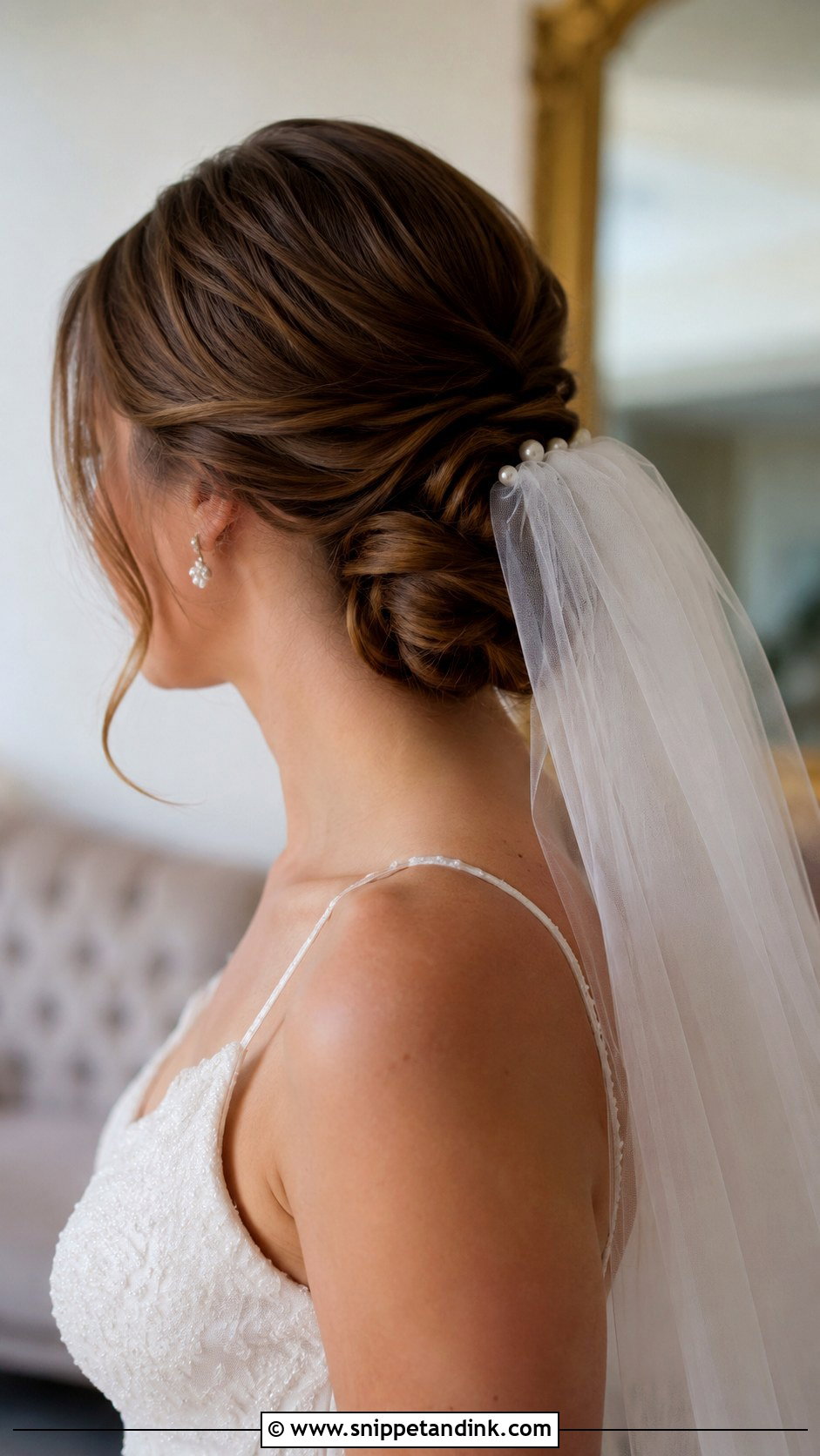 Low Twisted Bun With Veil - Snippet and Ink - 20 Classy Elegant Updo Wedding Hairstyles