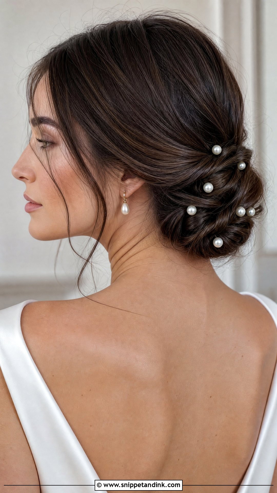 Low Twisted Chignon With Pearls - Snippet and Ink - 20 Wedding Hair Updos