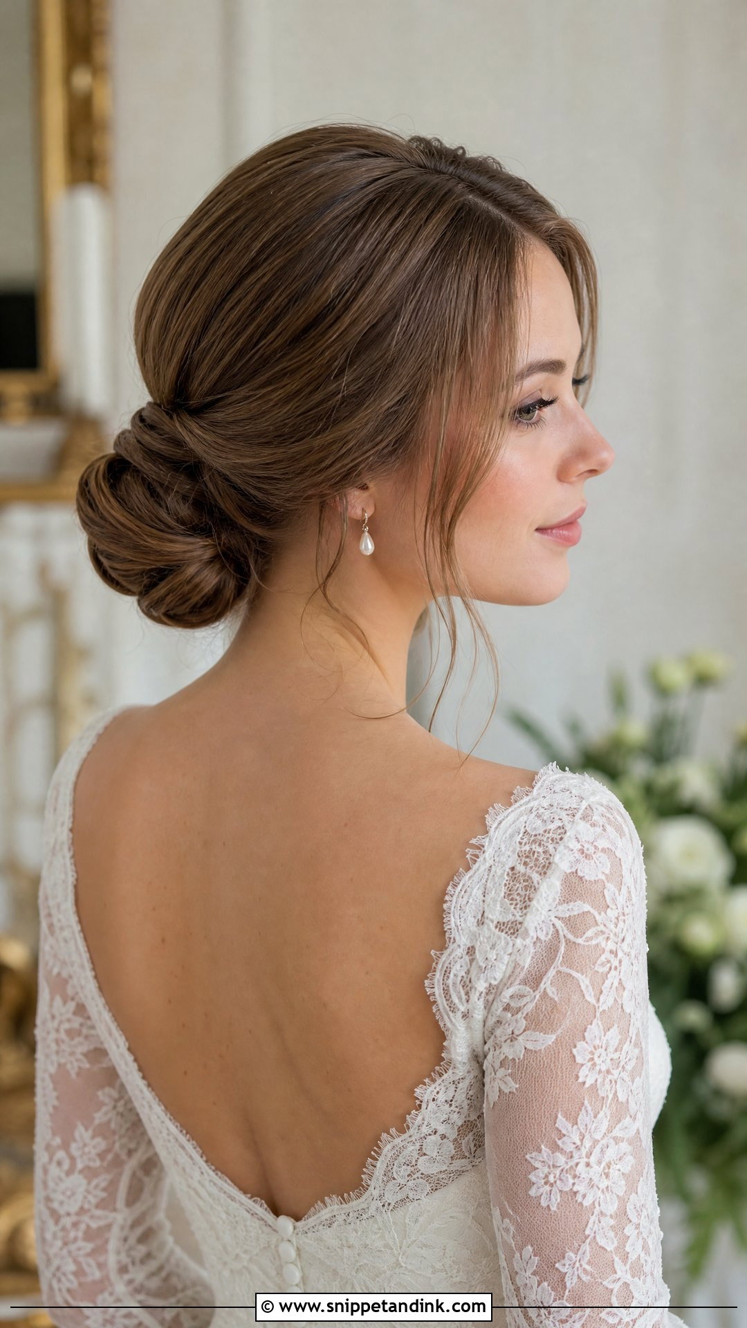 Low Twisted Chignon for Short Hair - Snippet and Ink - 20 Short Hair Wedding Updo Ideas