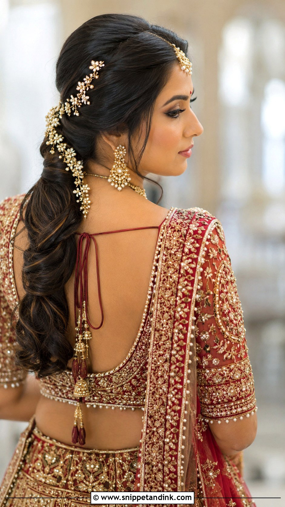 Low Twisted Ponytail With Hair Accessories - Snippet and Ink - 30 Indian Wedding Pony Hairstyles