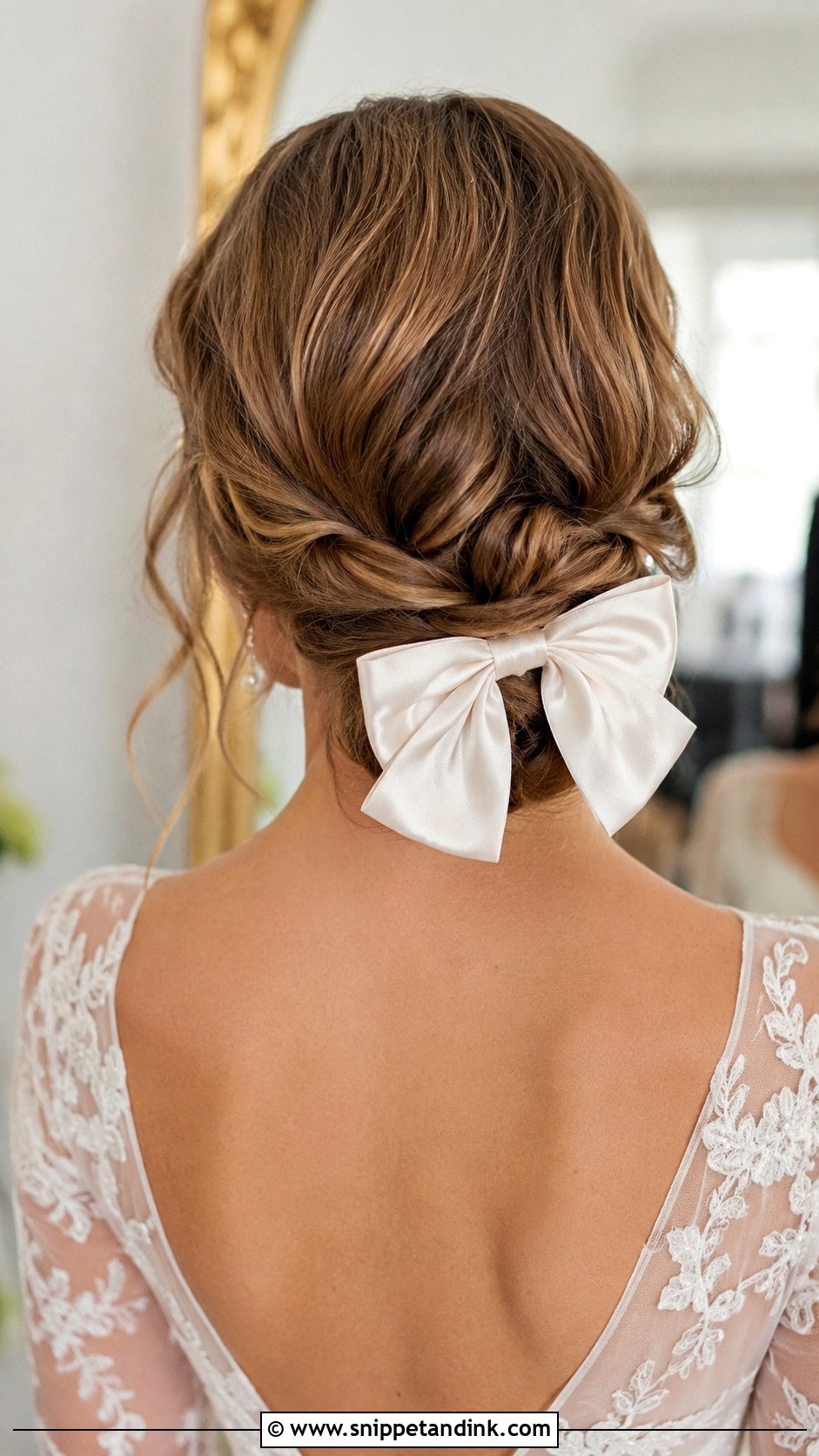 Low Twisted Updo With a Bow - Snippet and Ink - 20 Wedding Hair with Bow Ideas