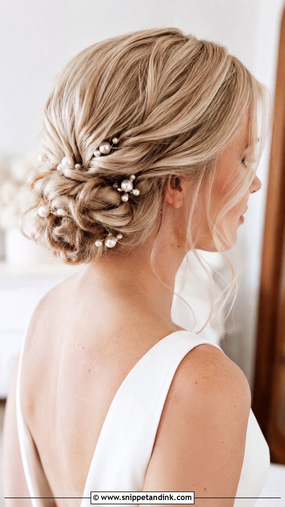 Low Updo Wedding Hair With Pearls - Snippet and Ink - 15 Low Updo Wedding Hair Tutorial Ideas