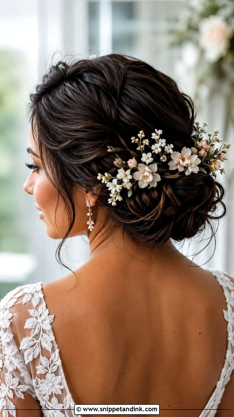 Low Updo Wedding Hairstyle With Flowers - Snippet and Ink - 15 Low Updo Wedding Hairstyles