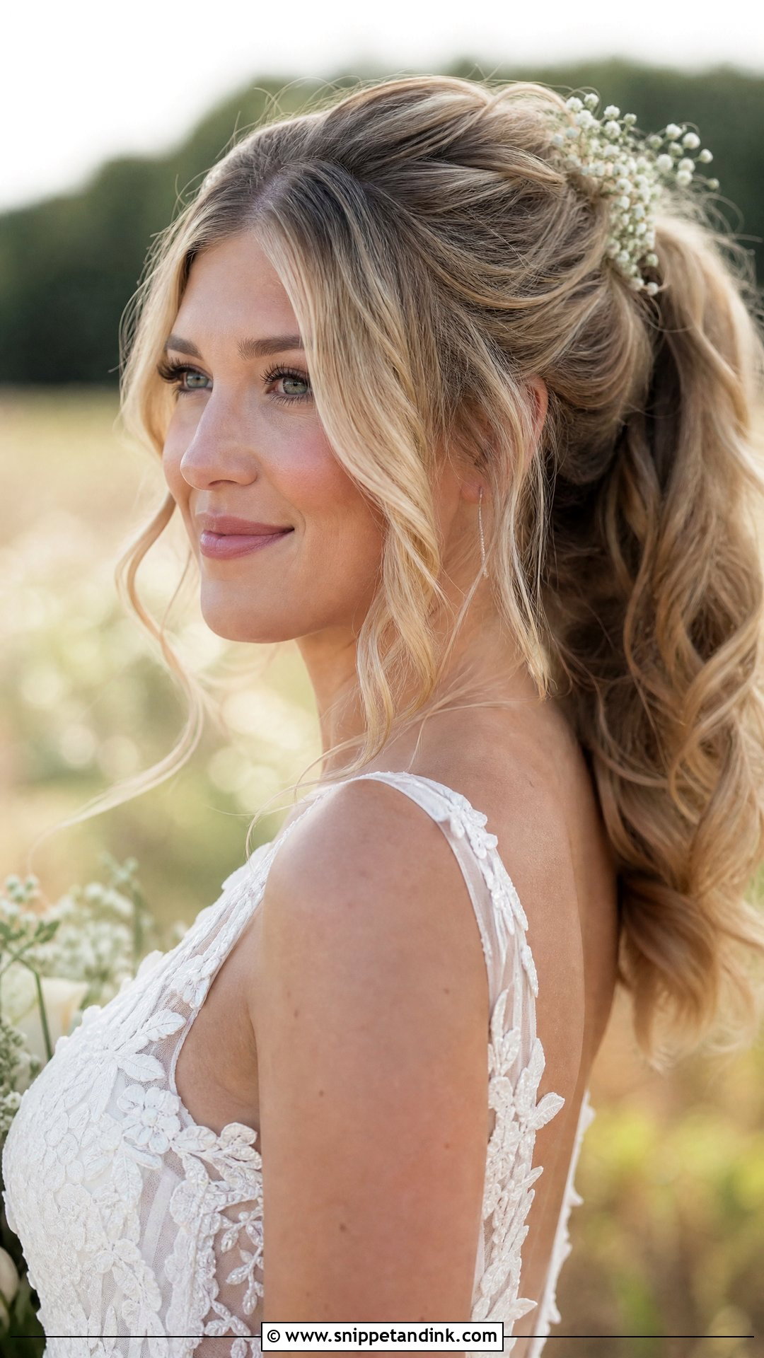Low Volume High Ponytail With Face Framing Pieces - Snippet and Ink - 20 High Ponytail Hairstyles for Wedding