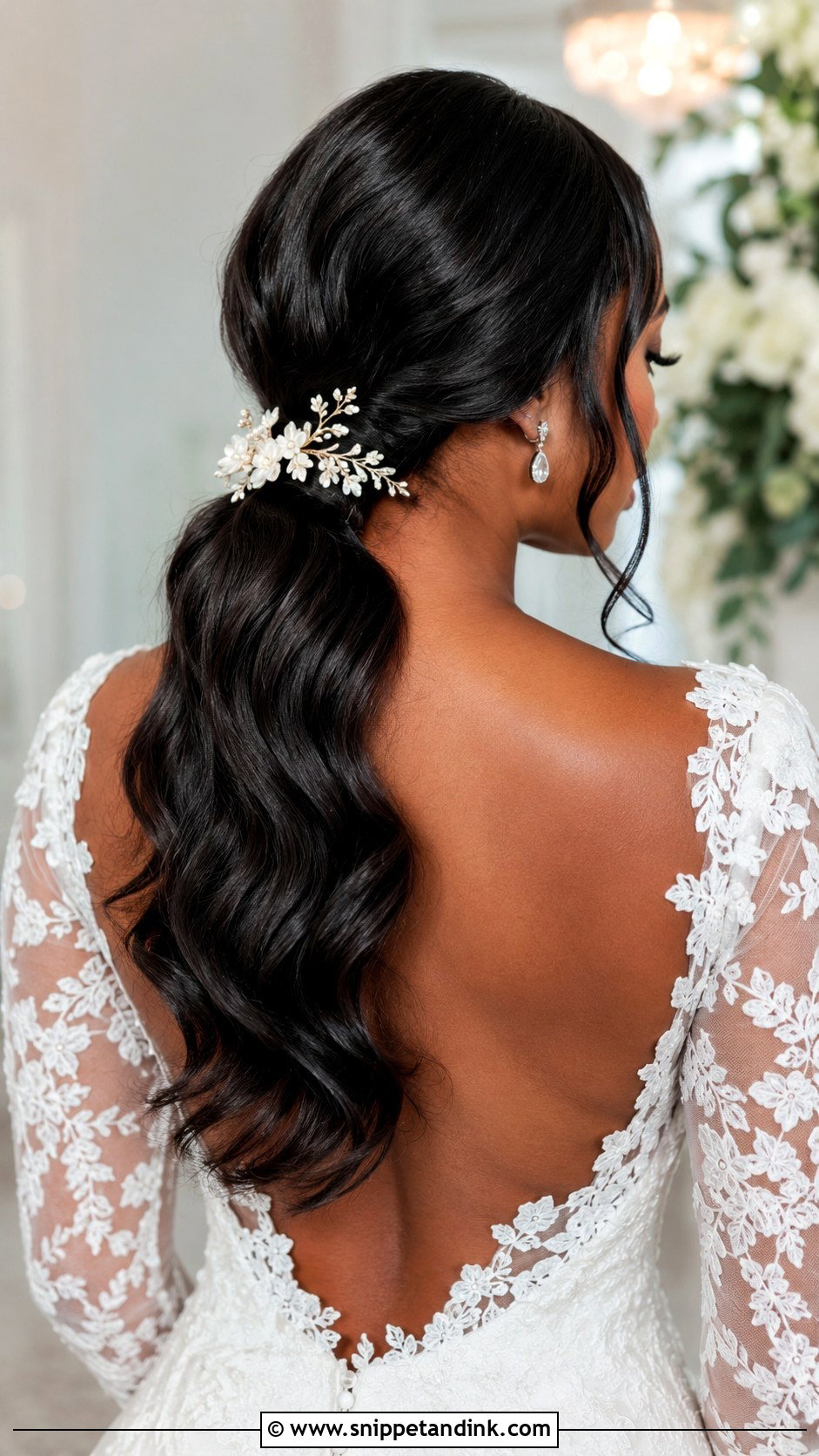 Low Wavy Bridal Ponytail For Black Women - Snippet and Ink - 20 Bridal Ponytail Hairstyles Black Women