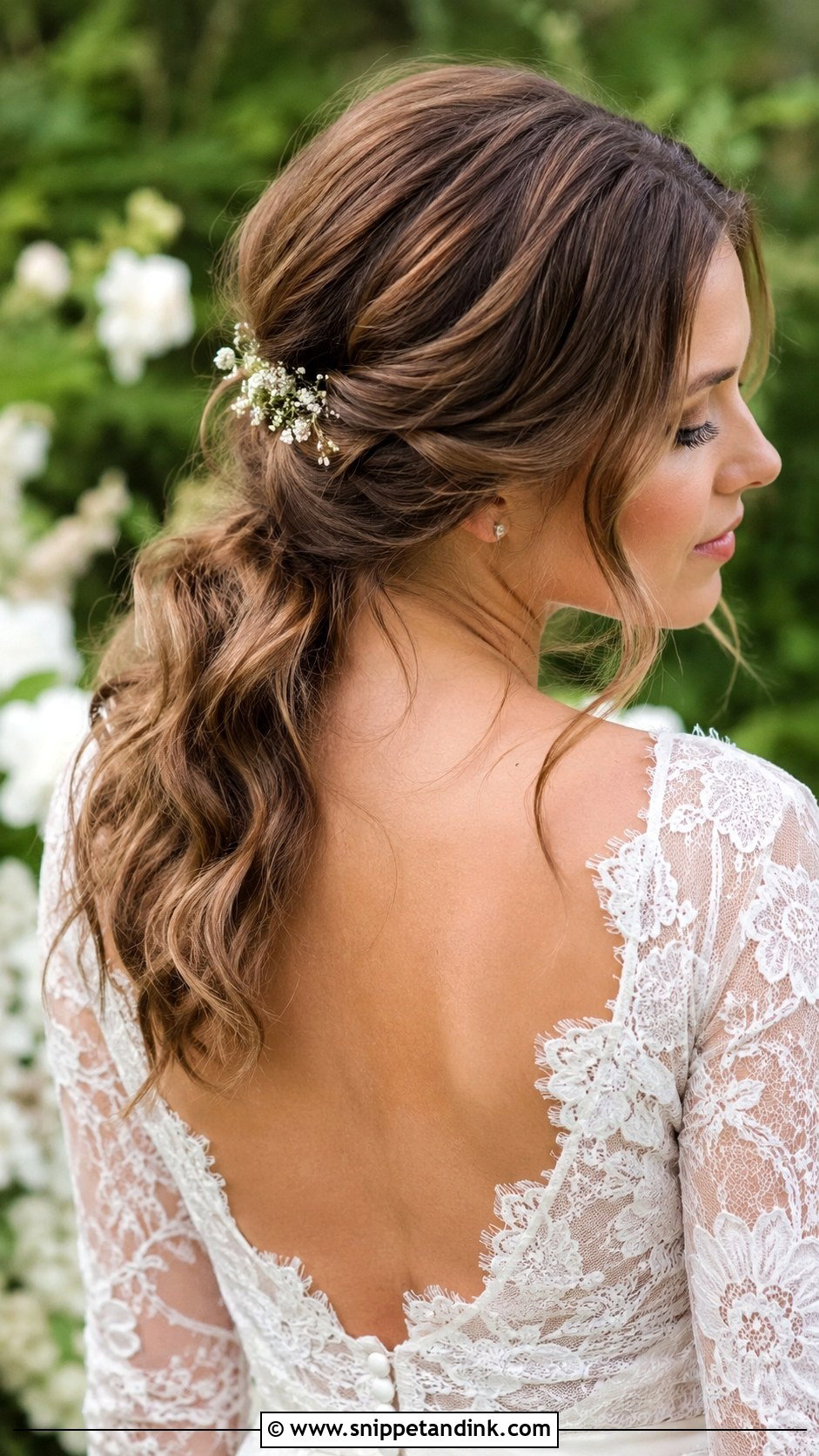 Low Wavy Ponytail Wedding Hair - Snippet and Ink - 25 Low Ponytail Wedding Hair Ideas