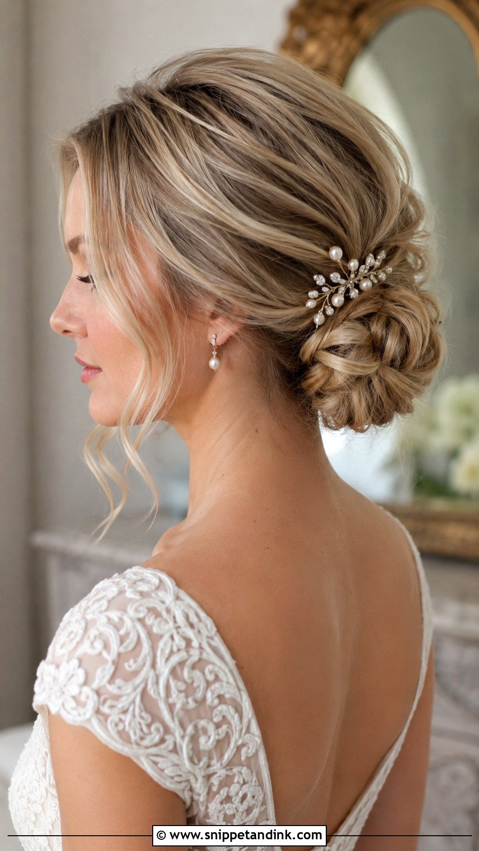 Low Wedding Bun - Snippet and Ink - 20 Hair Bun Wedding Style Ideas