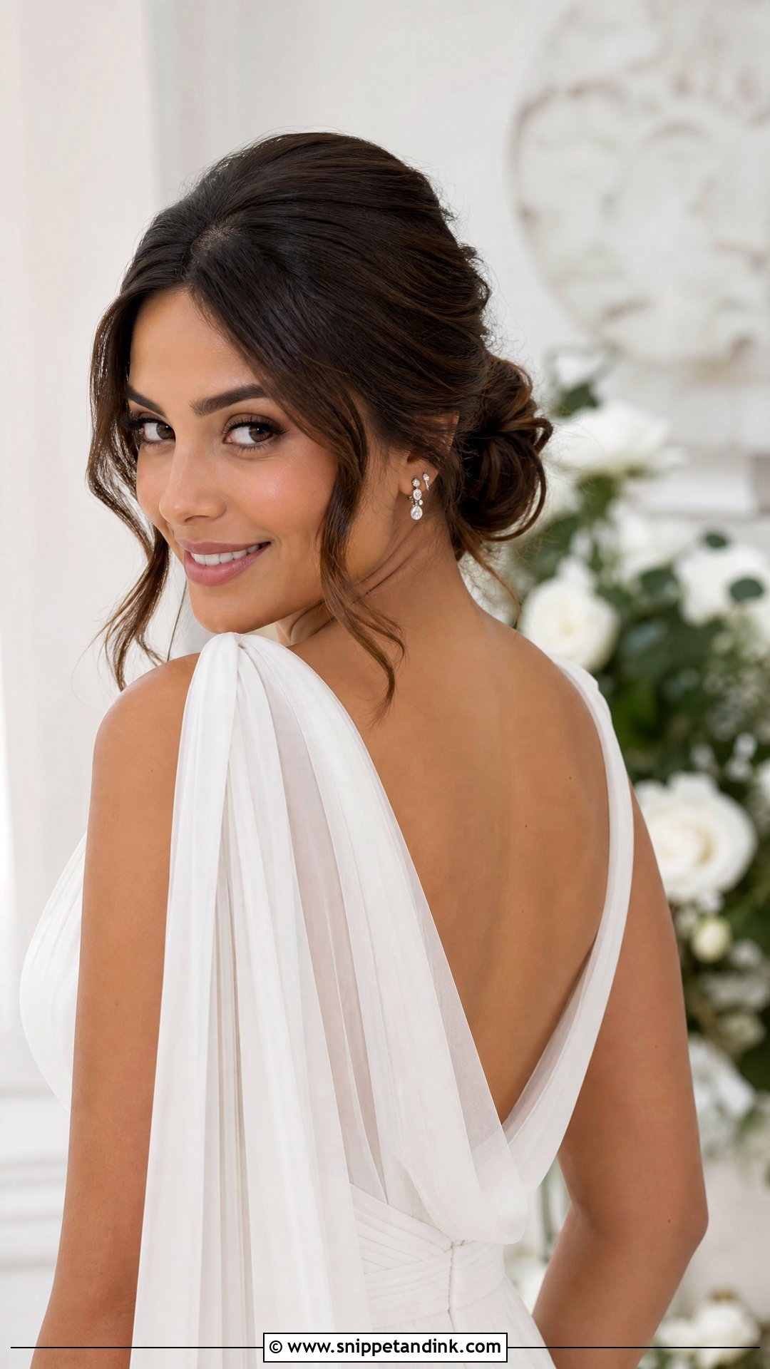 Low Wedding Bun With Face Framing Pieces - Snippet and Ink - 15 Clean Wedding Bun Ideas