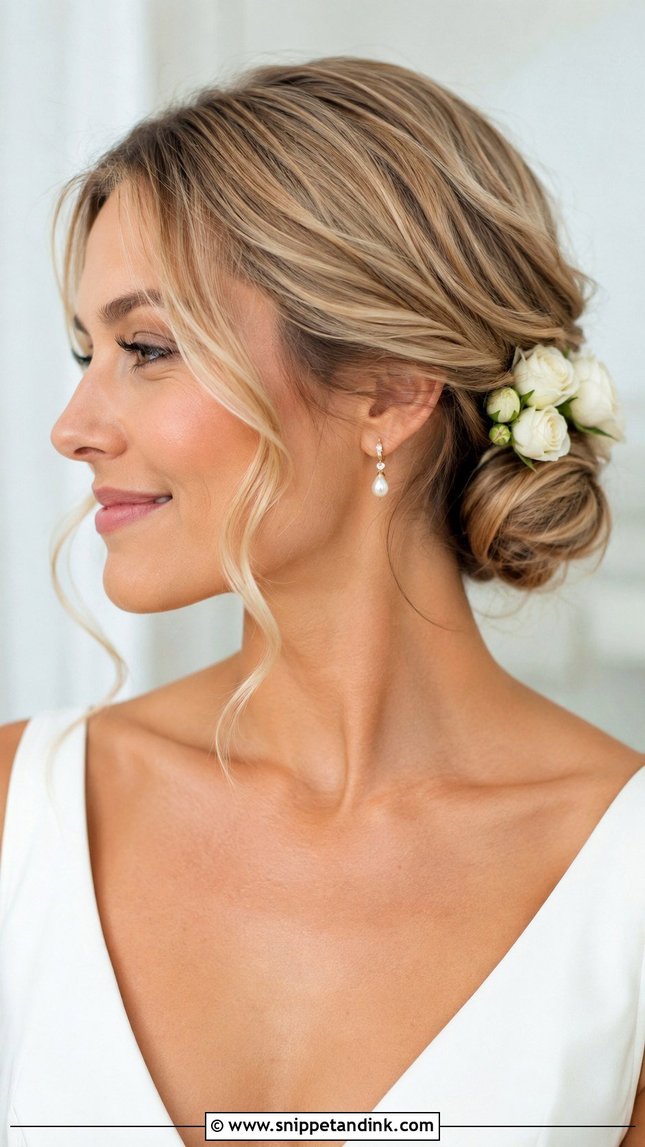 Low Wedding Bun With Flowers - Snippet and Ink - 15 Wedding Bun with Flowers Ideas