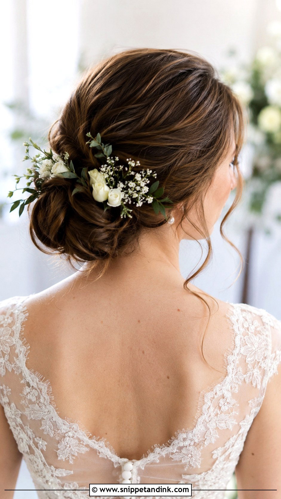 Low Wedding Bun With Flowers - Snippet and Ink - 15 Low Wedding Hairstyles