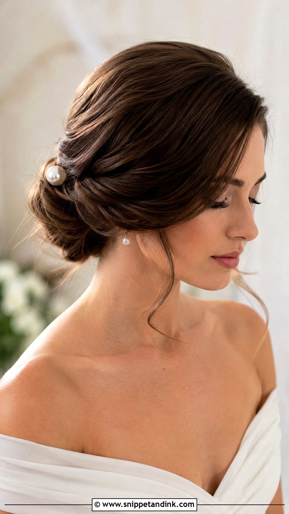 Low Wedding Bun With Side Part - Snippet and Ink - 15 Wedding Bun Front View Ideas