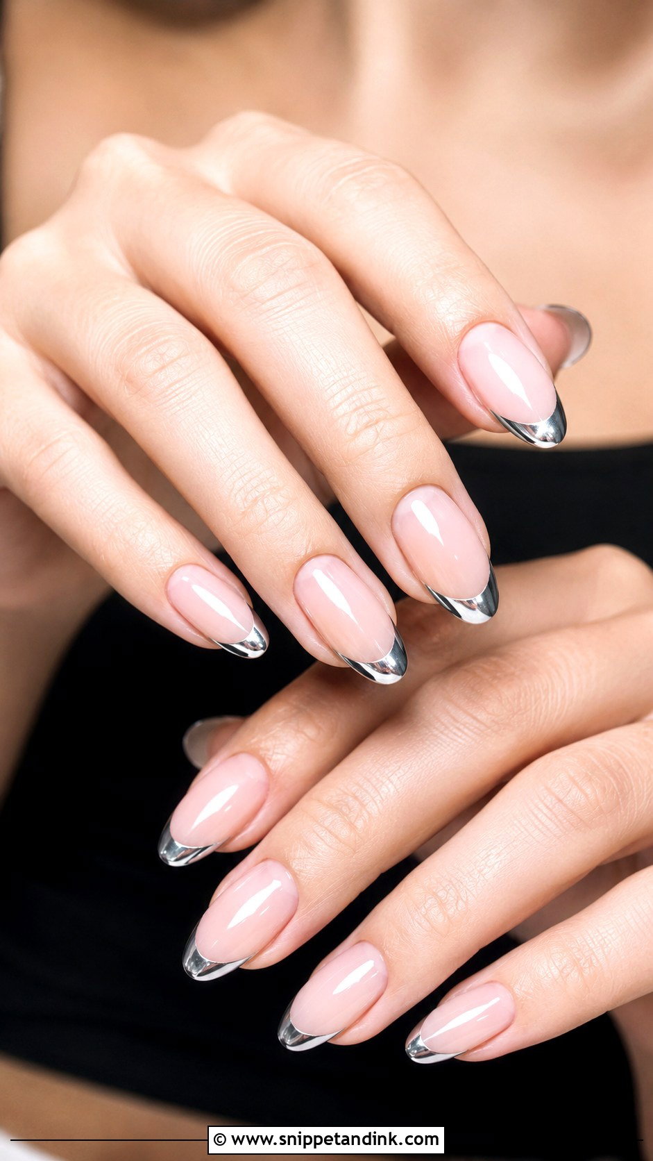 MOB Silver Chrome French Nails - Snippet and Ink - 20 Mob Nails for Wedding