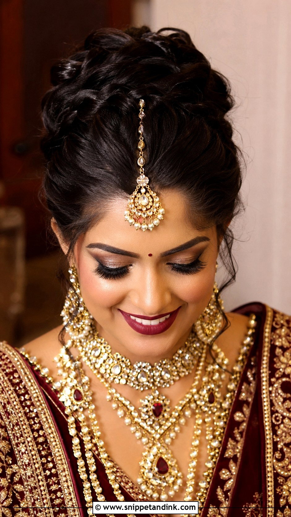 Maang Tikka Braided Updo - Snippet and Ink - 20 Indian Braided Wedding Hairstyles