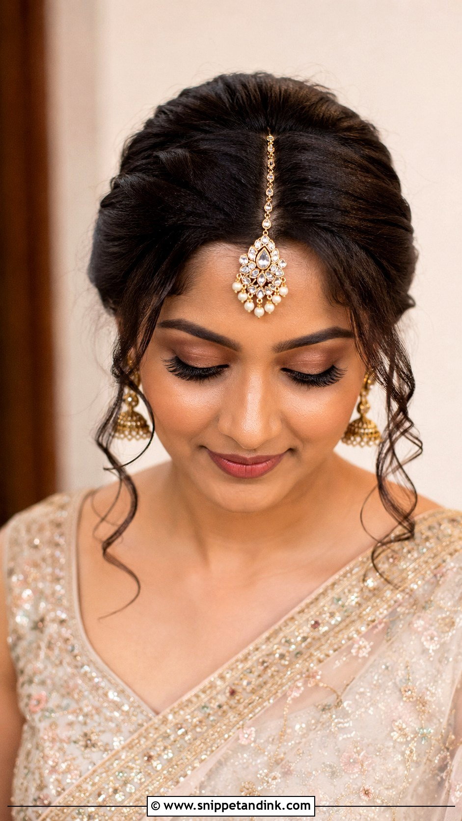 Maang Tikka Bridesmaid Hairstyle for Saree - Snippet and Ink - 25 Bridesmaid Hairstyles for Saree
