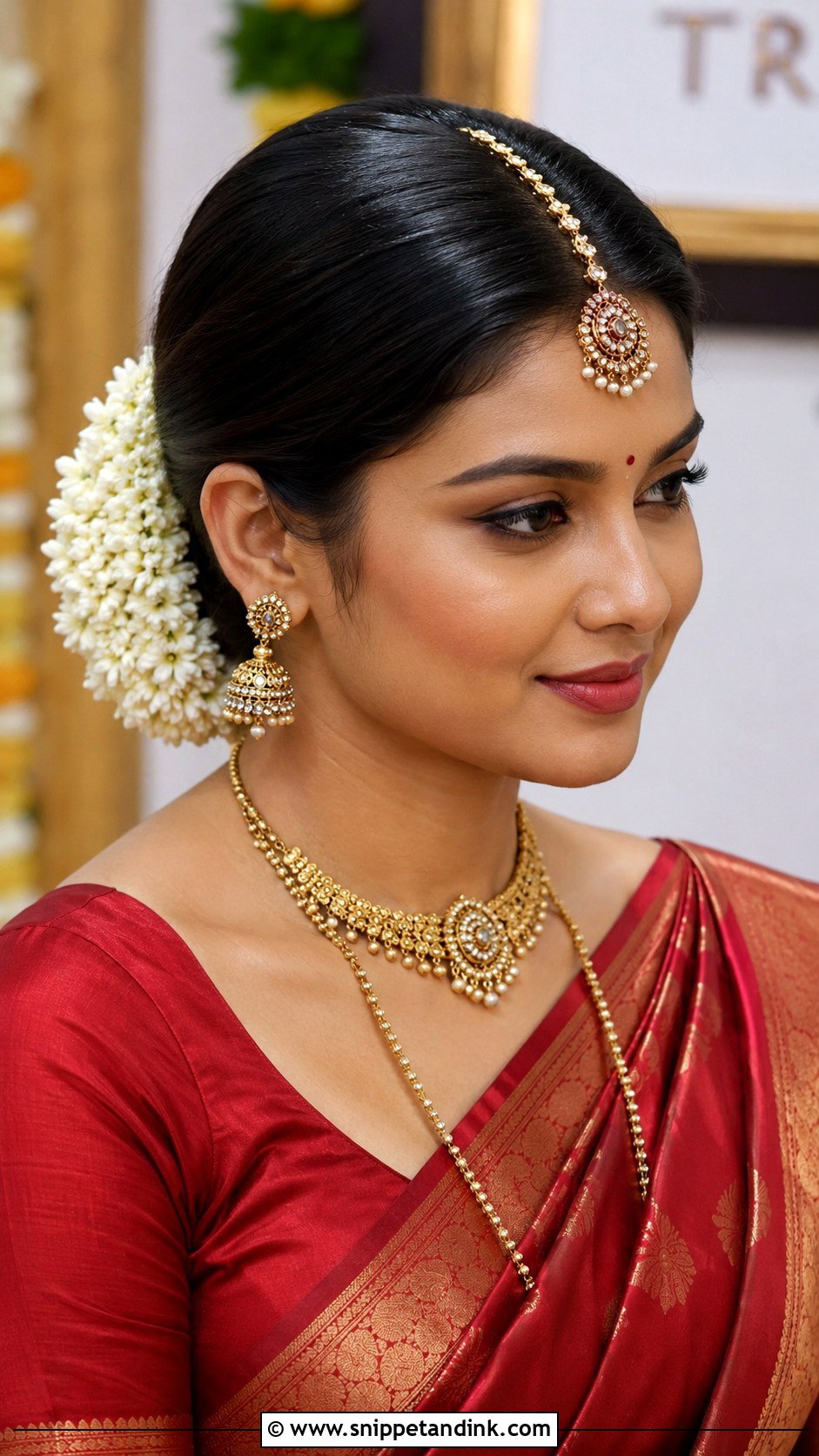 Maang Tikka Bun - Snippet and Ink - 35 South Indian Wedding Hairstyles